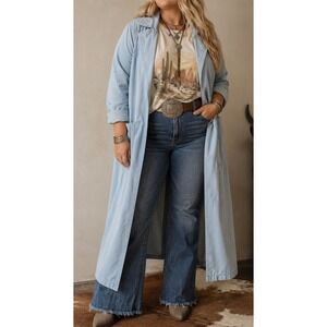 NWT Melissa McCarthy Seven7 Lightweight Chambray Duster Jacket 1X Denim Layer